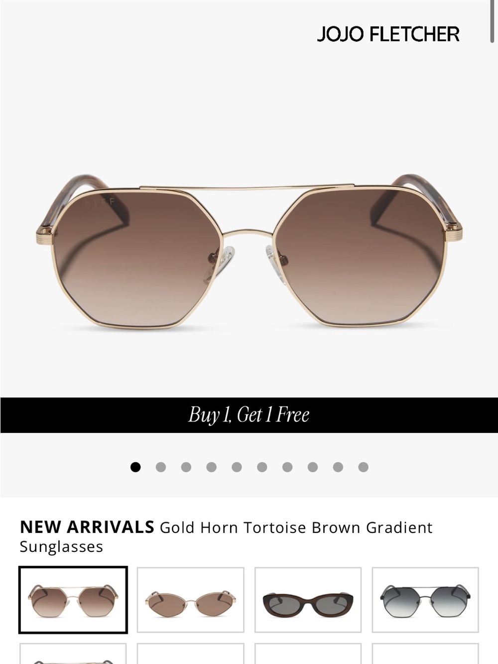 Diff Eyewear Gold Frame with Tortoise Temple Brown Gradient Sunglasses